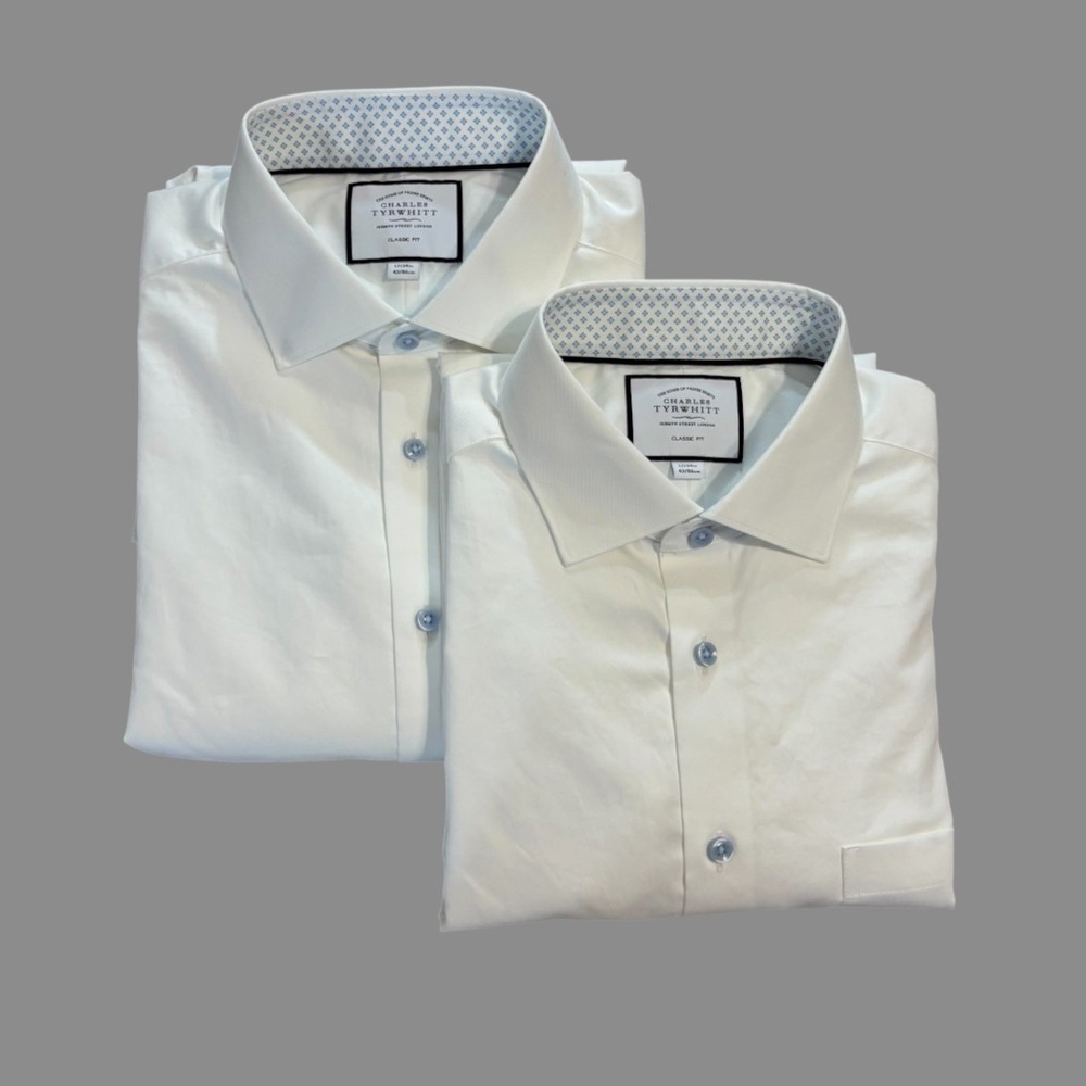 Lot Of 2 Charles Tyrwhitt Men's 17/34 Classic Fit White Dress Shirts